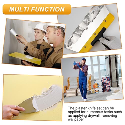 Lasnten 9 Pcs Drywall Knife and Drywall Corner Tool Set Includes Paint Scraper Knives Inside Outside Stainless Steel Corner Trowel, 16" Mud Pan Mixer with Soft Grip Handle for Wallpaper