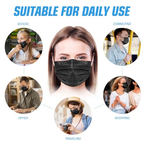 50 PCS Black Disposable Face Masks 3-Ply Filter Earloop Mouth Cover, Face Mask - size: 50 Count (Pack of 1)