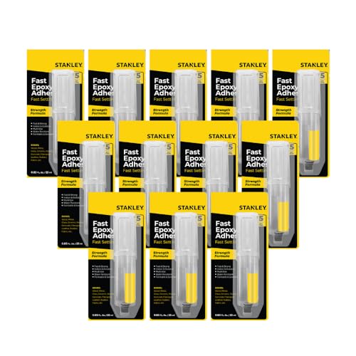 STANLEY Fast-Setting Epoxy Glue - Two-Part Epoxy Adhesive, 5 Minute Cure Time, Fast Bonding for Wood, Glass, Metal and More - 0.85 oz - 12 Pack - size: 12 Pack, style: Fast Epoxy
