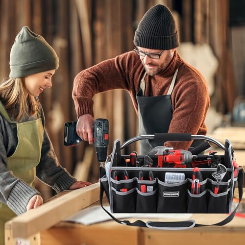 Kowsinde 18 Inch Tool Bag, Electrician Tool Bag, Open Top Tool Bags, 26 Pockets Can Hold Many Tools, Steel Handle and Removable Shoulder Strap - color: Grey