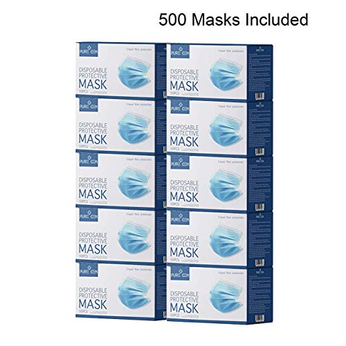 3-Ply Disposable Face Masks, Soft on Skin, Pack of Blue Masks with Elastic Earloops (500 Masks) - color: 500 Masks