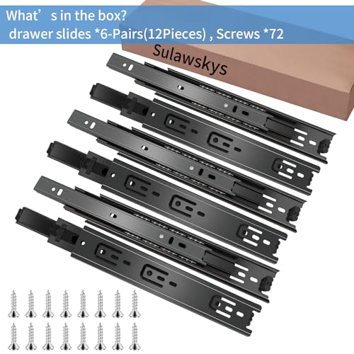 10 inch Drawer Slides 6 Pairs (12pcs) Full Extension Ball Bearing Drawer Rails Side Mount 3 fold Metal Dresser Runners for File Cabinet Trash Can Kitchen Wardrobe Glides 10" Black 100 LB Capacity - size: 10inch-250mm
