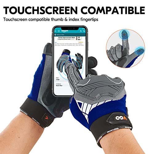 Vgo... 1-Pair Heavy Duty Synthetic Leather Work Gloves, Impact Protection Mechanic Gloves, Rigger Gloves, Vibration Reduction, Touchscreen Capable (Size M, Blue, SL8849) - color: Blue-regular, size: Medium (1 Pair)
