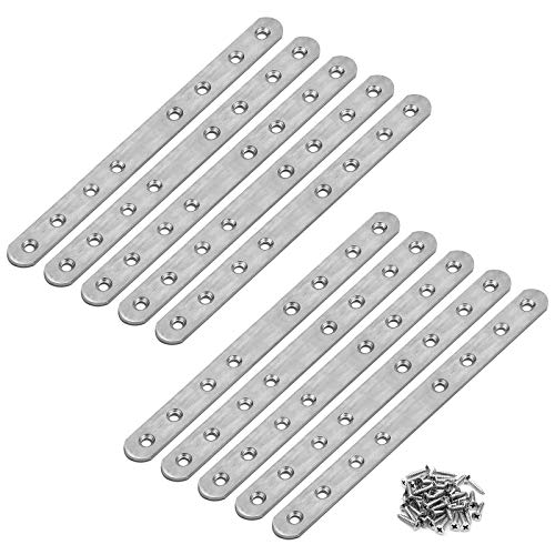 10 Pack 11" x 3/4" Flat Mending Plate, Long Stainless Steel Straight Brace Bracket, Repair Joiner Plate for Wood