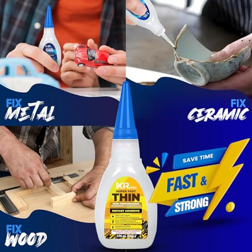 CA Glue Thin Viscosity Kit (3x1.75 oz.) Cyanoacrylate Glue, Super Glue for Precision Repairs, Wood, Plastic, Model Building, Crafts, and 3D Printing, Fast-Drying Adhesive for Tight Spaces and Cracks - size: 3 Pack, style: Thin CA Glue