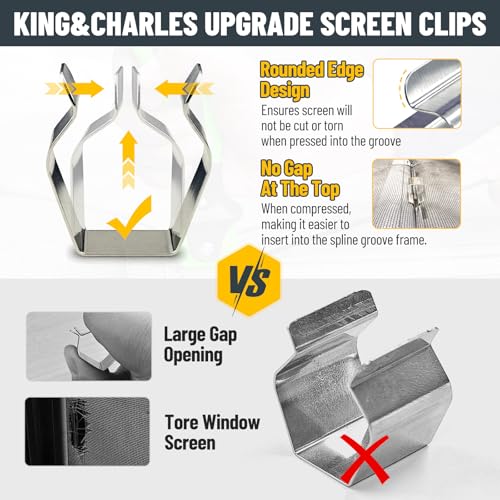 King&Charles Window Screen Door Repair/Replacement Kit, Includes Gray Screen Mesh 48"x118"+ Versatile Screen Roller Tool+50Ft Spline+8Clips, Insect Screen,Pet Proof Window Mesh Kit - color: Gray