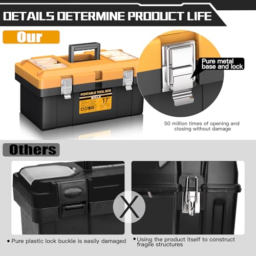 Tool Box | 4 In 1 Toolbox Set | 8 Removable Tool Box Organizers | 15”+17”+19”+21” | Lockable Portable Tool Boxes | Mini/Small/Large Toolboxes | Garage Storage Tools | Home/Professional | Hand/Power