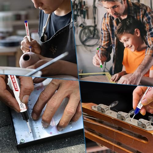 10 Pcs Long Head Deep Hole Marker, 2025 New 20mm Long Nib Marker Pens Permanent Markers, Quick Dry Waterproof Fine Tip Marker Pens, Carpenter Marker Pen for Office Supplies, Art Projects, Woodworking