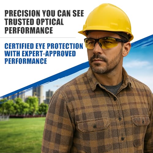 RUGGED BLUE Mojave Amber Safety Glasses for Men/Women |ANSI Certified Eye Protection Glasses and Protective Eyewear