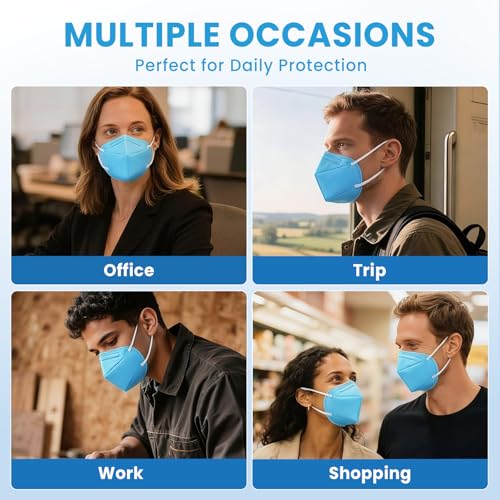 akgk KN95 Face Mask 50 PCS, Breathable Protection Masks, 5-Ply KN95 Blue Masks, Cup Dust Safety Masks - color: Blue
