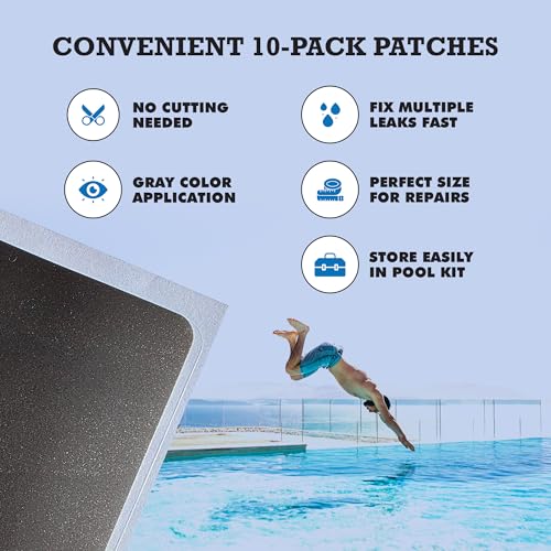 Burro Adhesives 10-Pack Waterproof Gray Pool Patches - Professional Grade PVC Repair Kit with 2.75" x 4" Heavy Duty Patches for Commercial & Residential Vinyl Liner Pools, Works Underwater & Dry - color: Gray