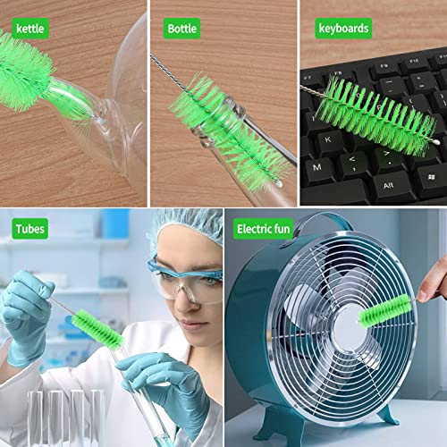 CiaraQ Bottle Cleaning Brushes, 8 Inch Nylon Tube Brush Set, Cleaner for Narrow Neck Bottles Cups with Hook, Set of 10pcs. - color: Green, size: 8.0 Inch (10pcs)