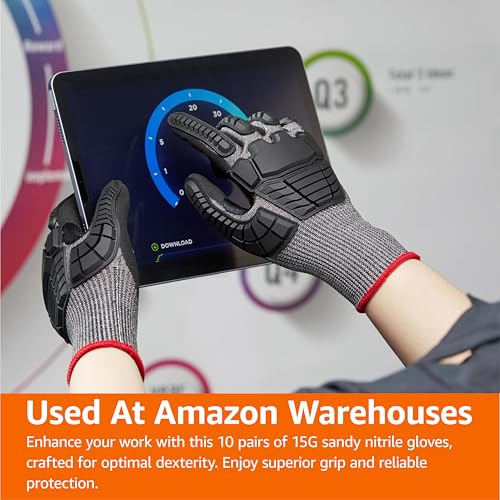 Amazon Basics Impact Protection Work Gloves, Cut Level A2, ANSI Level 4 Abrasion, Touchscreen Compatible, 15G Sandy Nitrile Palm, XX-Small, Black with Red Edge - size: XX-Small