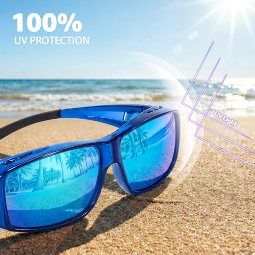 Myiaur Over Glasses Sunglasses for Men Women, Polarized Fit Over Sunglasses UV400 Protection, Anti Glare for Driving Outdoors - color: A02 Transparent Blue/Blue Lens