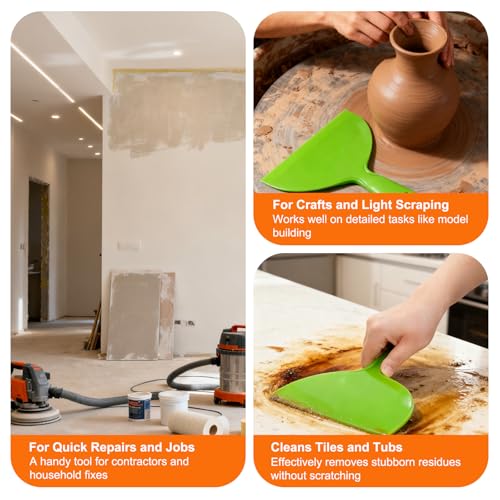 Putty Scraper 10" 3-Pack, Flexible Plastic Knife for Taping Drywall & Wall Repair, Value Pack Spreader for Spackling & Compound, Reusable & Easy Clean, Green