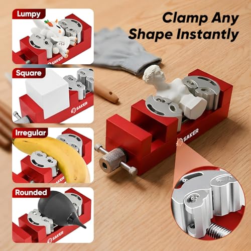 Saker Fractal Vise-Mini Vice Clamp- Bench Vice/Drill Press Vise, Self-Adjusting Aerospace-grade Aluminum Alloy&Heavy-Duty CNC Machined for Jewelry Making, DIY, Woodworking, and Repair - color: Red