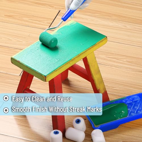 Bates- 2 Inch Foam Paint Roller Kit, 10 pcs, Small Paint Roller Kit, 1x Plastic Paint Tray, 2X Clear Disposable Tray Liners, 1x Roller Frame & 6X Mini Foam Covers - color: Blue