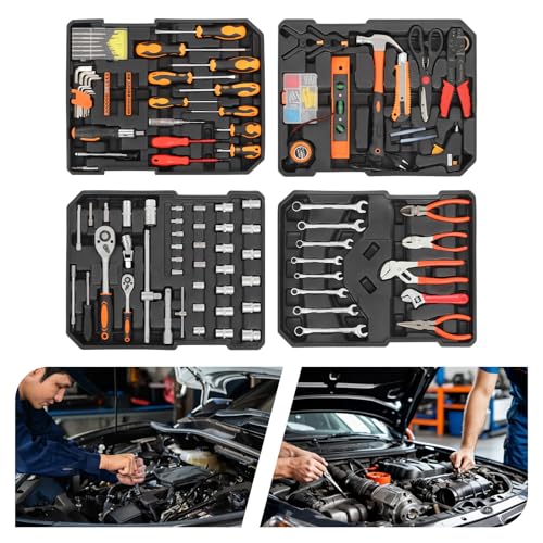 187-Piece Household Tool Set with Case, General Auto Repair Tool Set, Professional Mixed Tool Set Hand Tool Kit, Portable Storage Case Socket Wrench Sets for Home Maintenance, General Repair