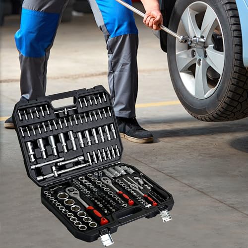 【LuckyNote】Tool Set - Socket and Ratchet Wrench Toolbox, 171pcs Tool Box, Universal Home Car Repair Tool Set, Perfect for Homeowners, DIY Enthusiasts, and Mechanics,17.91x13.58x3.74 Inch - style: 171pcs