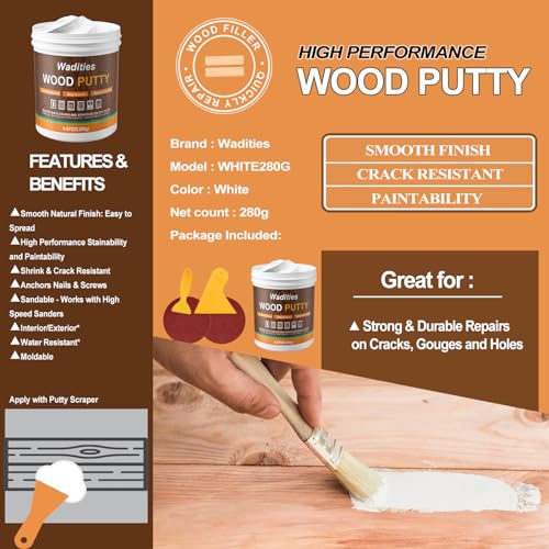 Wadities White Wood Filler, White Wood Putty, Paintable Stainable Wood Repair Putty, 9.87 Ounce Wood Furniture Repair kit, Quickly Repair Wood Cracks and Holes on Wooden Floor Furniture (White) - color: White