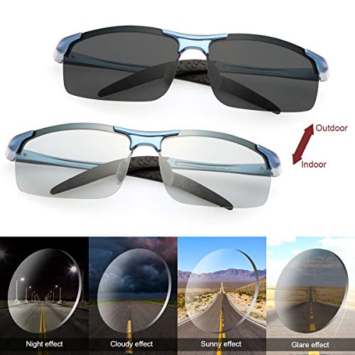 YIMI Men Photochromic Polarized Sports Sunglasses Cycling Fishing Driving Glasses UV Protection Eyeglasses Anti Glare Eyewear - color: 8177 Blue