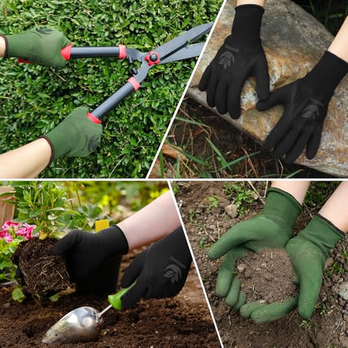 Trifabricy Garden Gloves for Women/Men - 6 Pairs Latex Gardening Gloves with Grip, Protective Work Gloves for Lawn Yard - color: Green & Black