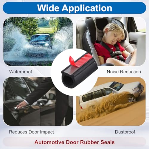 10 Ft Car Door Seal - D Shaped Rubber Weather Stripping Door Seal - Self Adhesive Soundproofing Weatherstripping for Car Window Truck Auto RV