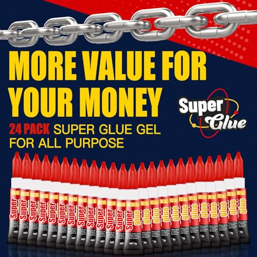 3 Gram (Pack of 24) Single use Super Glue Gel, Super Fast, Thick & Strong Adhesive Superglue, Cyanoacrylate Glue for Hard Plastics, DIY Craft, Ceramics, Frame, Leather, Metal Etc - size: Pack of 24, style: Gel