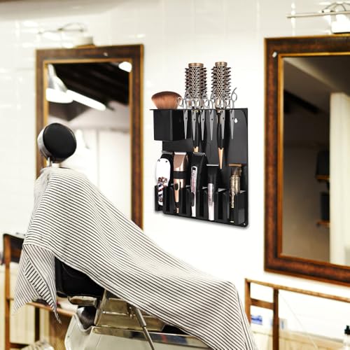 Clipper Holders Barbers Organizer, 13" x 12" x 3" Wall-Mounted Multi-Functional Hair Styling Tool Storage Stand for Clipper, Scissors, Comb, Curling Irons - for Salon, Home Bathrooms, with Screws Kit - size: 11.8 x 13.2 x 3 Wall-mounted