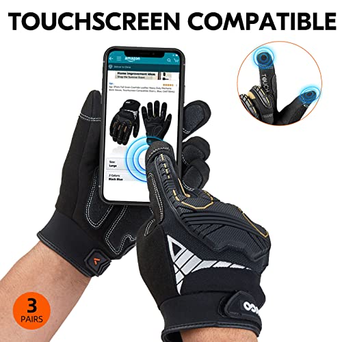 Vgo... 3-Pairs Heavy Duty Synthetic Leather Work Gloves, Impact Protection Mechanic Gloves, Rigger Gloves,Vibration Reduction, Touchscreen Capable (Size M, Black, SL8849) - color: Black-regular, size: Medium (3 Pairs)
