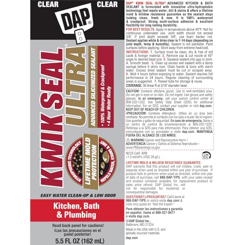Kwik Seal Ultra Advanced Kitchen and Bath Siliconized Sealant, Clear, 5.5 Oz (7079818915) - color: Clear, size: 5.5 oz