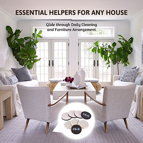 CO-Z Felt Furniture Sliders - 8 Pack with 4 Plastic & 4 Felt Sliders, 3 1/2" Reusable Furniture Sliders for Carpet Hardwood Floors, Heavy-Duty Furniture Gliders Movers, Moving Pads for Heavy Furniture - size: 3 1/2" Round-8 Pack, Plastic + Felt