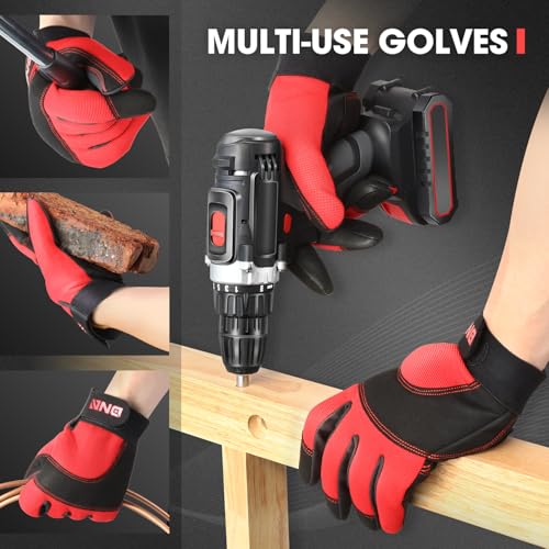 DNA MOTORING 4pair Multi-Purpose Utility Machanic Gloves, Flexible Breathable Performance Padded Knuckles Palm Work Gloves, Red/Black, TOOLS-00586 - color: Red-4pair