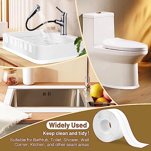 Fixmend White Caulk Tape Waterproof Self Adhesive, Toilet Caulking Sealant Tape, Bathtub Caulk Sealing Strip for Kitchen, Bathroom, Countertop, Sink, Floor Wall Edge Protector(1.5" x 10.5Ft)
