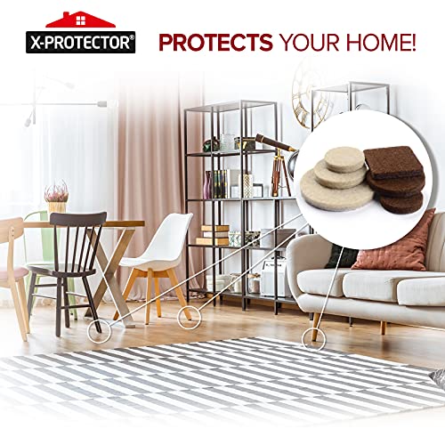 Felt Furniture Pads X-PROTECTOR 133 PCS Premium Furniture Pads - Felt Pads Furniture Feet Best Wood Floor Protectors - Protect Your Hardwood & Laminate Flooring! Brown and Beige - size: 133 PCS Brown & Beige, Round & Square