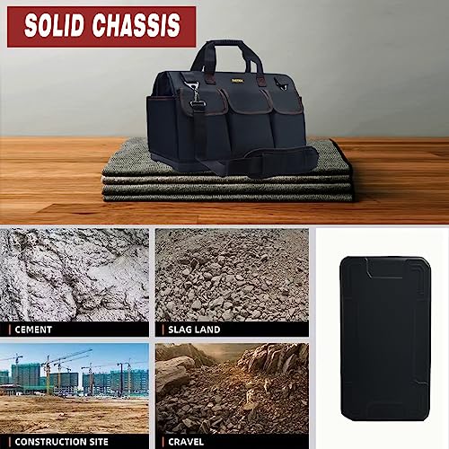 FASTECH 22-inch Heavy Duty Bottom Tools Bag With Wide Mouth For Tool Storage, Carrier and Organizer, Tool Bag For Men, Wide Mouth Tote Bag With Inside Pockets (22Inch) - size: 22IN BOTTOM
