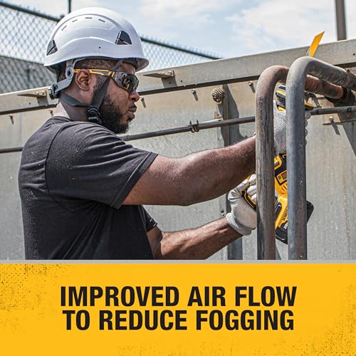 DEWALT DPG112-2D Miter™ Premium Vented No-Slip Safety Glasses – Smoke Lens – Vented Frame & Lenses – Rubber Temples & Nosepiece – 1 Pair - color: Gray/Yellow / Smoke, size: One Size
