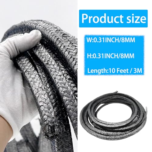 Flexible Graphite Braided Compression Packing ,for Pump Valve or Mechanical Seal 5/16”x5/16”,10 feet - size: 5/16”x5/16”,10 feet