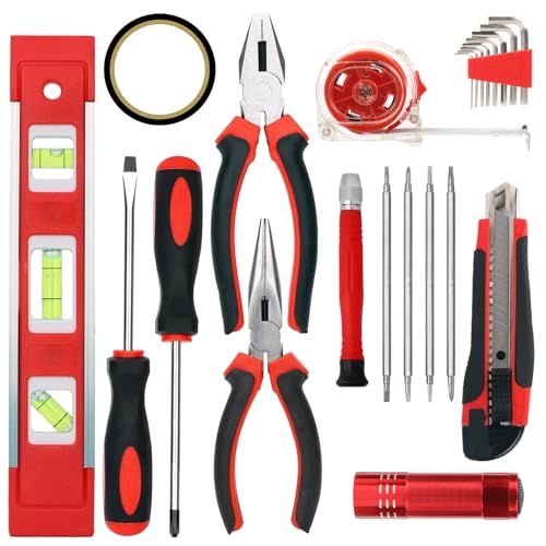 120 Piece Basic Tool Set General Household Hand Kit with Plastic Toolbox Storage Case Red & Black for Men &Women - style: 120Pcs(Red)