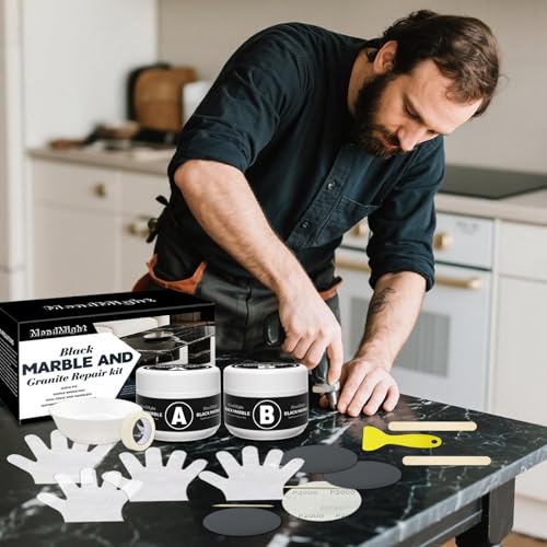 Black Quartz Countertop Repair Kit, Professional Tile, Marble and Granite Repair Kit for Edge Chips, Cracks, Scratches and Holes on Quartz, Marble, Porcelain and Other Stone Surfaces