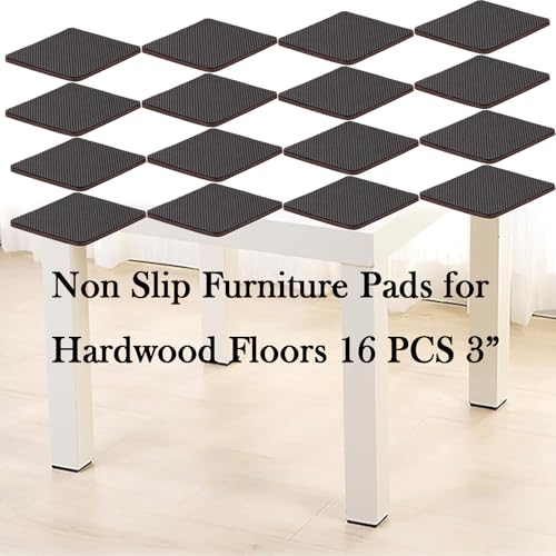 Fursafe&Q Non Slip Furniture Pads - Self Adhesive Rubber Anti Skid Pads Furniture Grippers for Hardwood Floors Rubber Chair Feet Pads Protectors Talbe Legs Anti Slip 16 Pcs 3" Square
