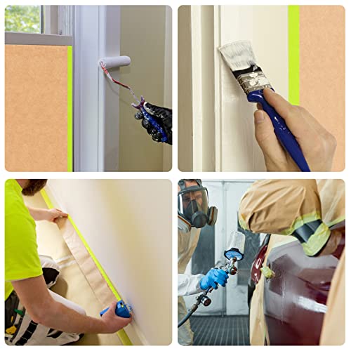 Tangibay Pre-Taped Masking Paper for Painting - 12 inch x 50 feet Tape and Drape Painters Paper, Paint Adhesive Protective Paper Roll for Covering Skirting, Frames, Cars and Auto Body (4 Rolls) - size: 4 Rolls: 12"