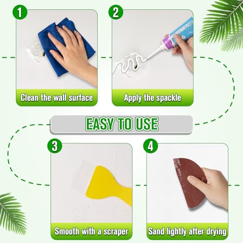 Jetmore 12 Pcs Drywall Repair Kit, 3 × 3.5 oz (100g Each) Spackle, Wall Repair Paste, Wall Putty, Wall Hole Filler with Putty Knife & Sanding Pad for Nail Holes, Cracks, Dents, Wall Mending Agent