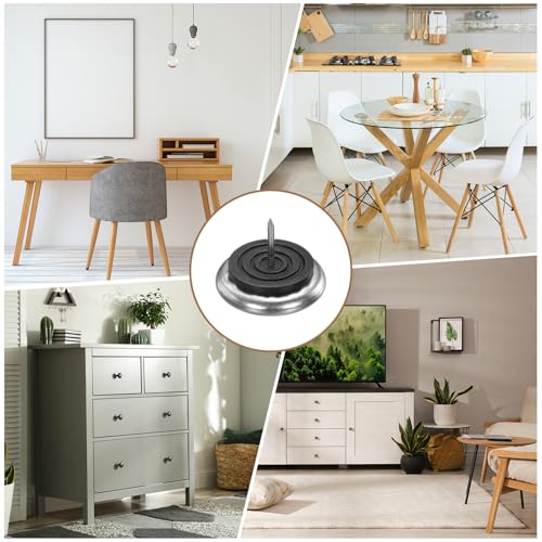 uxcell 8 Pcs Nail-on Furniture Sliders, 1-19/32"(40mm) Iron Round Furniture Pads Hardwood Floor Protectors for Chair, Table, Desk, Cabinet Leg Feet Non Slip Glides, Silver
