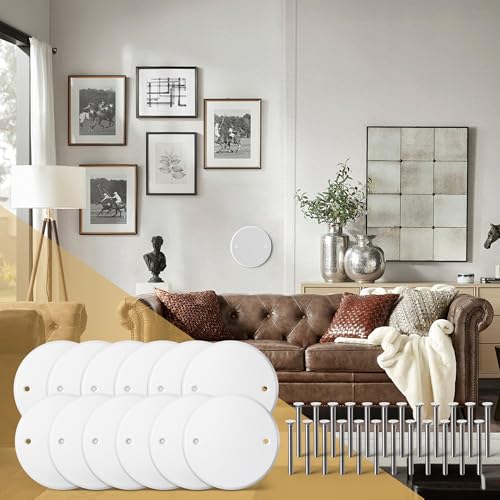Ceiling Cover Plate,5 Inch Round Electrical Box Cover Plate for 4 Inch Electric Box,Metal Round Wall Plate Cover for Smoke Detector,Hole Spacing 3.5 Inch - 12 Pcs(White) - color: White - 12 Pcs
