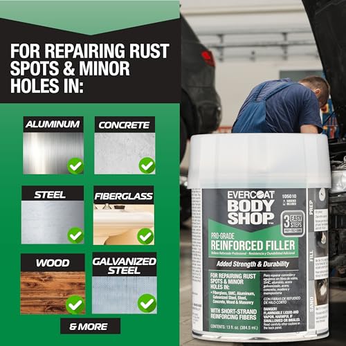 Evercoat Body Shop 105010 Pro-Grade Reinforced Filler, Added Strength and Durability for Dents in Aluminum, Fiberglass & More, Easy Mix Hardener Included 13 Fl Oz. - size: 13 Fl Oz., style: Reinforced Filler
