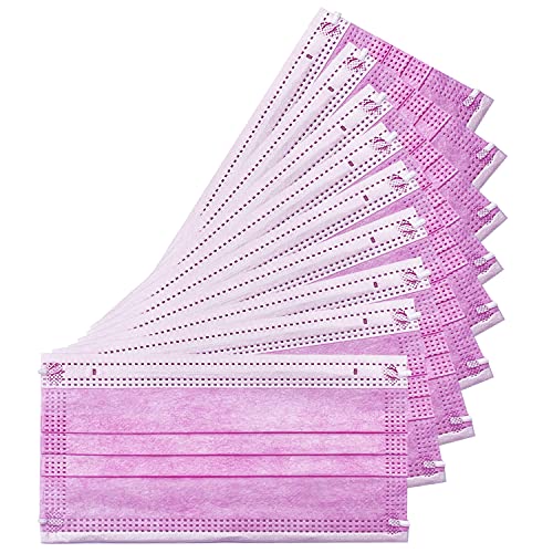 Disposable Safety Mask 3 Layer Protection Face Mask for Adults 50 pcs (Pink) - color: Pink