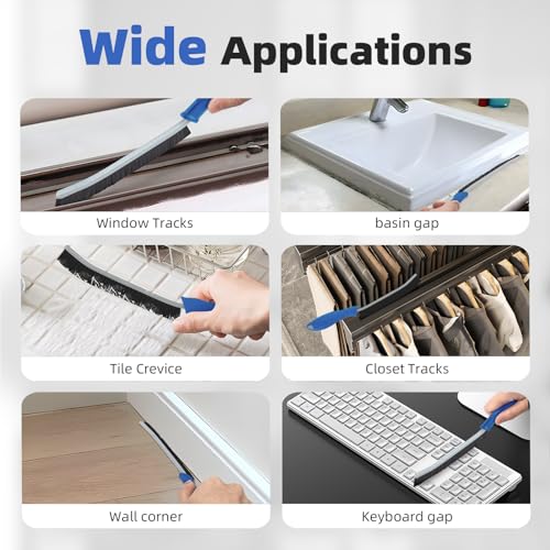 FOOGWEE Hard Bristle Crevice Cleaning Brush - Cleaning Supplies - Grout Cleaning Brushes for Household Use - Crevice Cleaning Tool for Bathroom, Home and Kitchen (3, Blue) - color: Blue