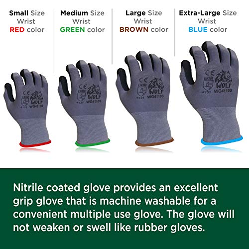 WOLF Ultra-Thin Nitrile Foam Palm Coated Glove with Tacky Dot Grip, Multi Purpose - size: Extra Large (Pack of 12), style: 13-gauge No Dots