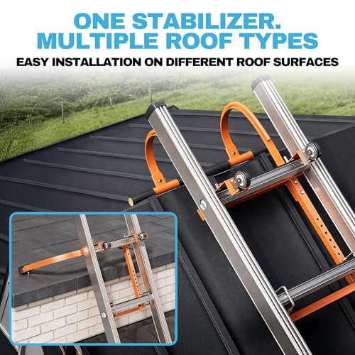 2-in-1 Heavy Duty Ladder Stabilizer with Roof Hooks, 500 LBS Steel Standoff, Non-Slip Rubber Feet for Gutter Cleaning, Roof Work & Walls | Fits Extension, Straight & Telescoping Ladders - color: Ladder Stabilizer With Hooks